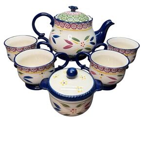 Temptations Old World Tea Set w/ Teapot, Tea Cups & Sugar Set Of 6 By Tara